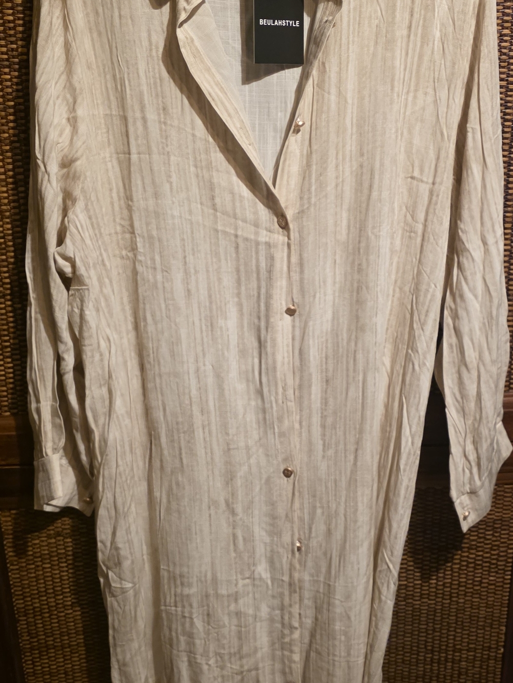 Beulah NWT Cream Button-Front Linen Dress One Size 23ptp - Picture 2 of 4